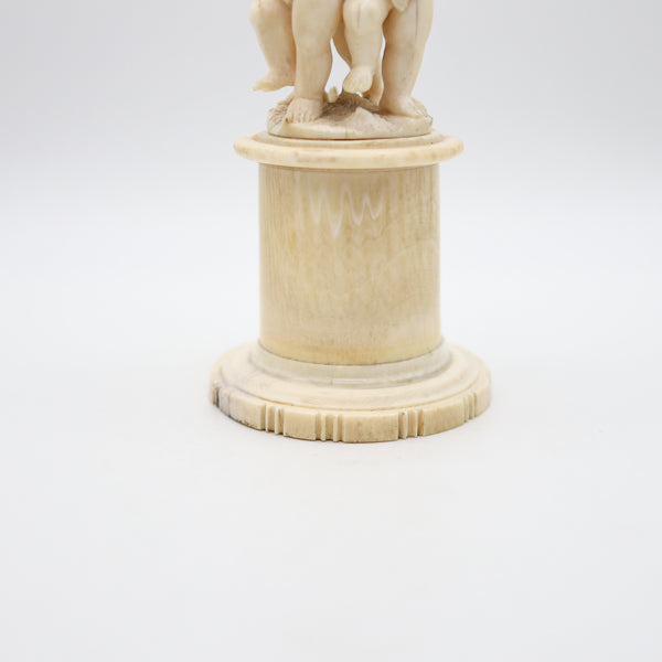 -Italian 1850 Neo Classic Carved Desk Trophy Box With The Triumph of Bacchus