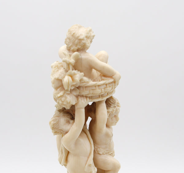 -Italian 1850 Neo Classic Carved Desk Trophy Box With The Triumph of Bacchus