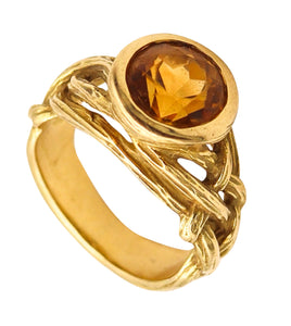 Angela Cummings 1991 Organic Roots Ring In 18Kt Gold With Round Orange Citrine