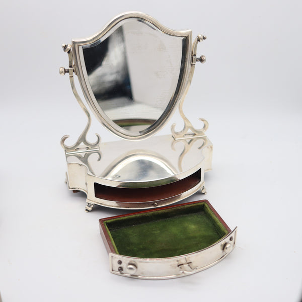 LEVI & SALAMAN 1902 Birmingham Desk Chest With Mirror In .925 Sterling Silver