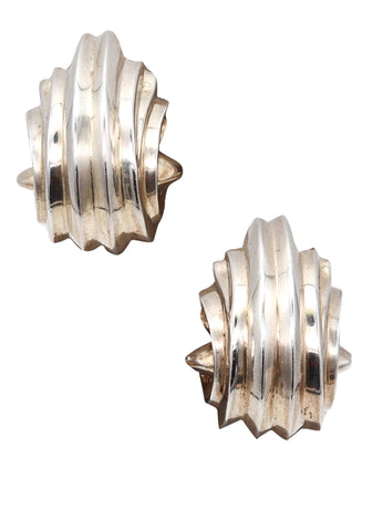 -PATRICIA VON MUSULIN Sculpted Scrolls Clips-On Earrings In .925 Sterling Silver