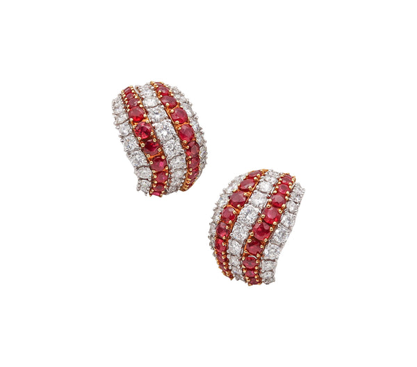 Kutchinsky 1970 Clips Earrings In 18Kt Gold And Platinum With 21.02 Ctw In Diamonds And Rubies.