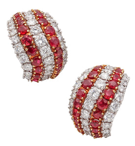 Kutchinsky 1970 Clips Earrings In 18Kt Gold And Platinum With 21.02 Ctw In Diamonds And Rubies.