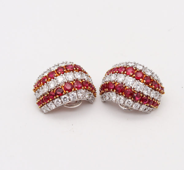 Kutchinsky 1970 Clips Earrings In 18Kt Gold And Platinum With 21.02 Ctw In Diamonds And Rubies.