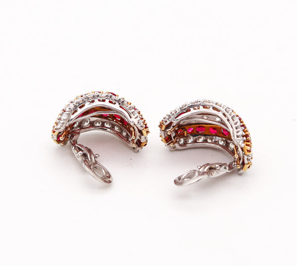 Kutchinsky 1970 Clips Earrings In 18Kt Gold And Platinum With 21.02 Ctw In Diamonds And Rubies.