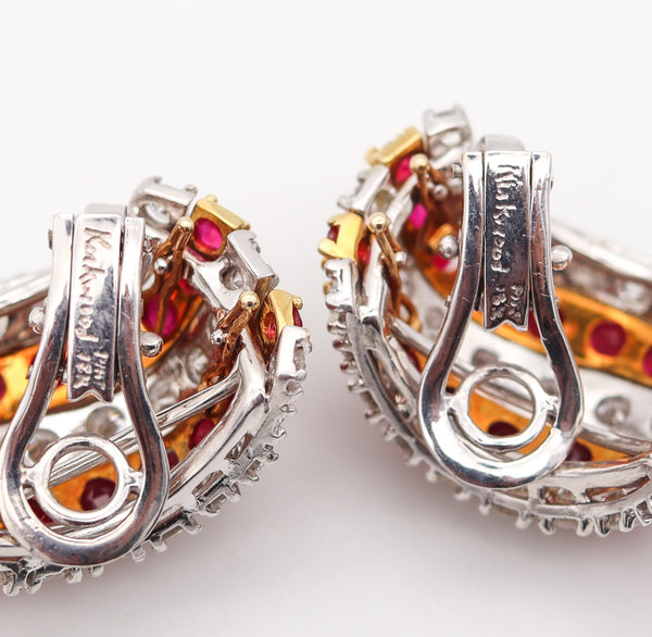 Kutchinsky 1970 Clips Earrings In 18Kt Gold And Platinum With 21.02 Ctw In Diamonds And Rubies.