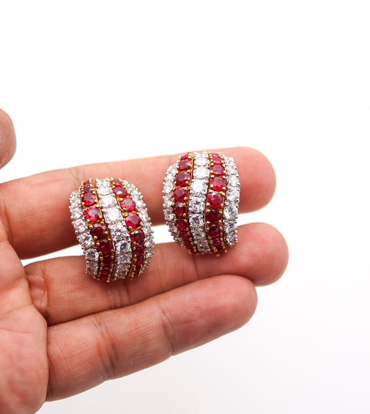 Kutchinsky 1970 Clips Earrings In 18Kt Gold And Platinum With 21.02 Ctw In Diamonds And Rubies.