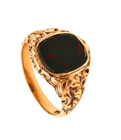 -Allsopp-Steller 1900 Art Nouveau Signet Ring In 18Kt Gold With Oval Bloodstone
