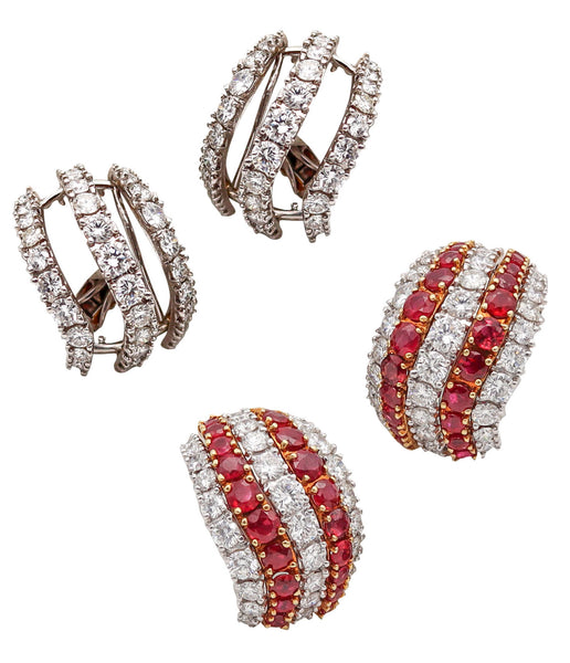 Kutchinsky 1970 Clips Earrings In 18Kt Gold And Platinum With 21.02 Ctw In Diamonds And Rubies.