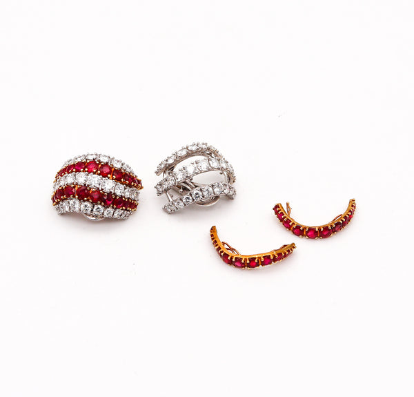 Kutchinsky 1970 Clips Earrings In 18Kt Gold And Platinum With 21.02 Ctw In Diamonds And Rubies.