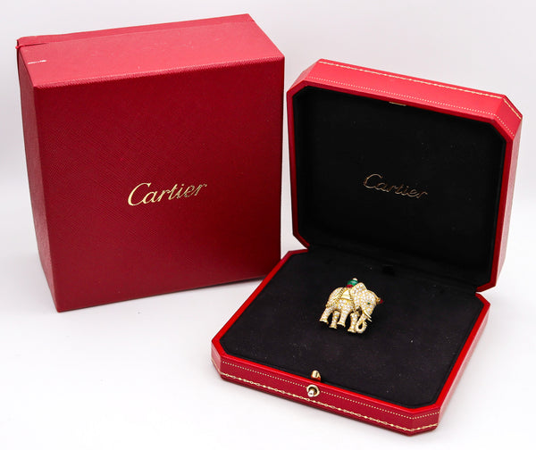 -Cartier Paris Elephant Brooch In 18Kt Gold With 5.24 Ctw Diamonds Emeralds & Rubies
