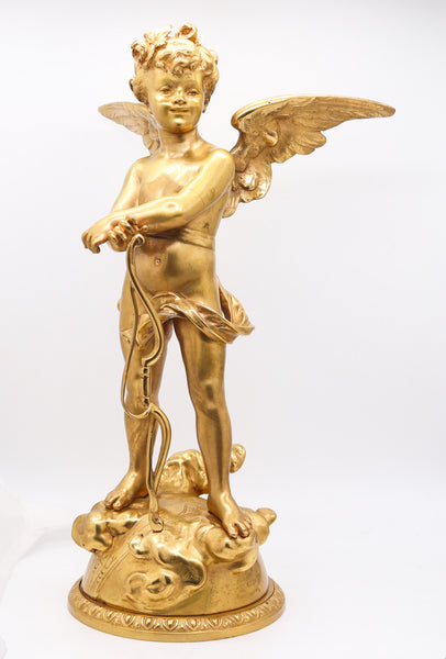 EUTROPE BOURET 1870 Napoleon III French Sculpture of Cupid In Gilded Bronze