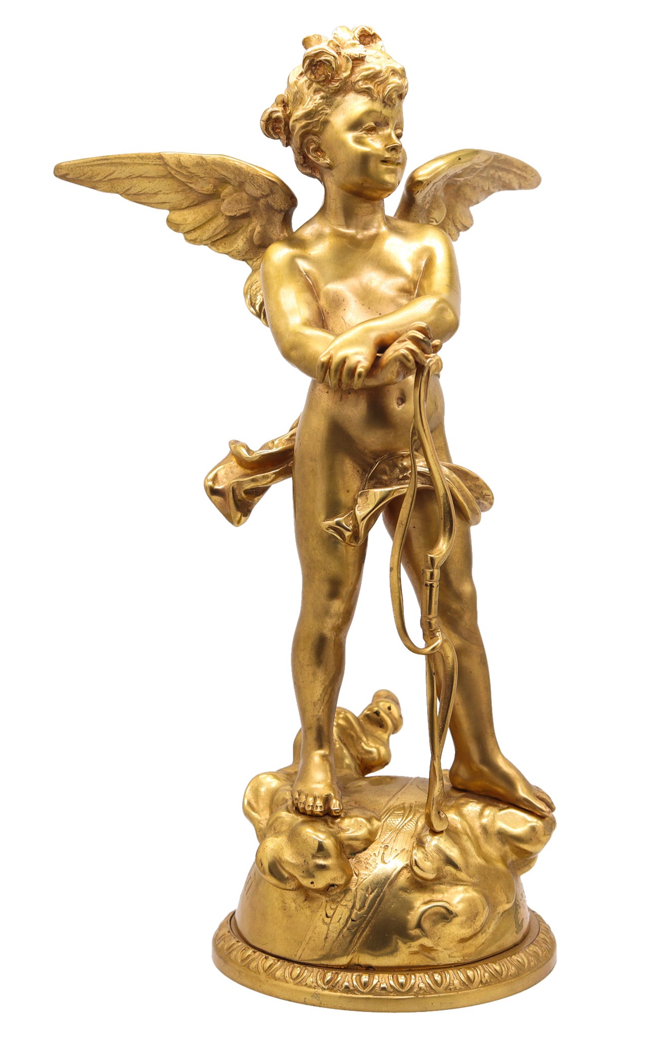 EUTROPE BOURET 1870 Napoleon III French Sculpture of Cupid In Gilded Bronze