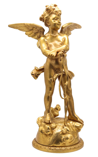 EUTROPE BOURET 1870 Napoleon III French Sculpture of Cupid In Gilded Bronze