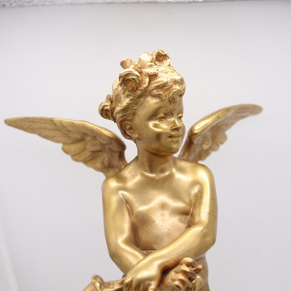 EUTROPE BOURET 1870 Napoleon III French Sculpture of Cupid In Gilded Bronze