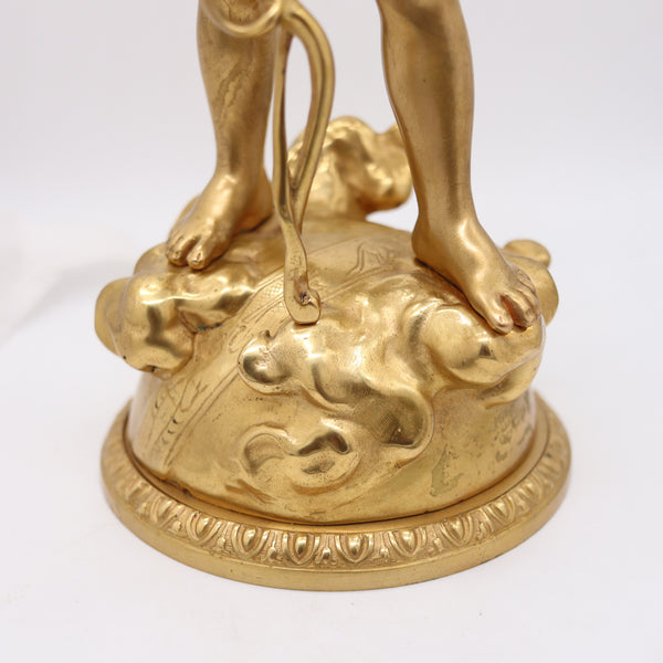EUTROPE BOURET 1870 Napoleon III French Sculpture of Cupid In Gilded Bronze