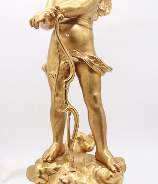 EUTROPE BOURET 1870 Napoleon III French Sculpture of Cupid In Gilded Bronze
