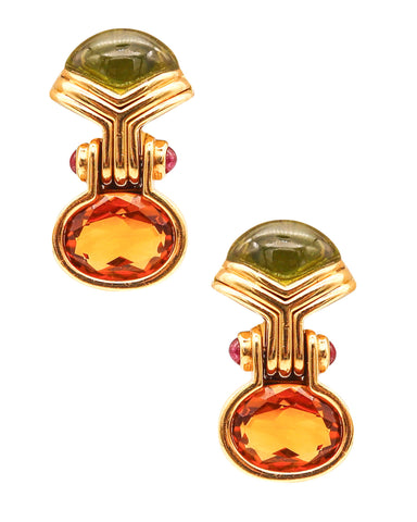 Bvlgari Roma Doppio Dangle Earrings In 18Kt Yellow Gold With Peridots And Citrines