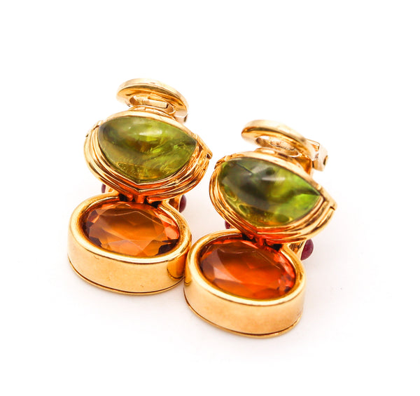 Bvlgari Roma Doppio Dangle Earrings In 18Kt Yellow Gold With Peridots And Citrines