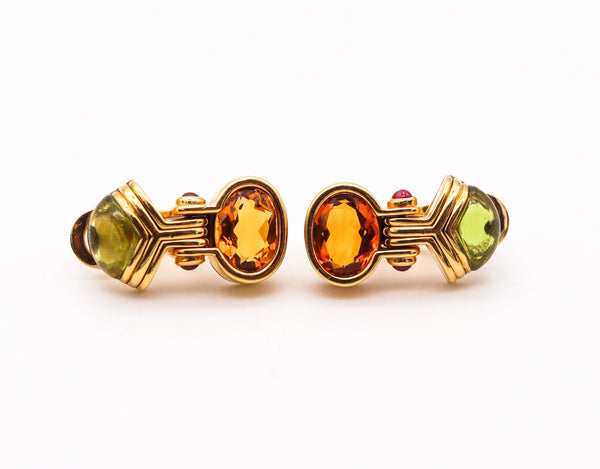 Bvlgari Roma Doppio Dangle Earrings In 18Kt Yellow Gold With Peridots And Citrines