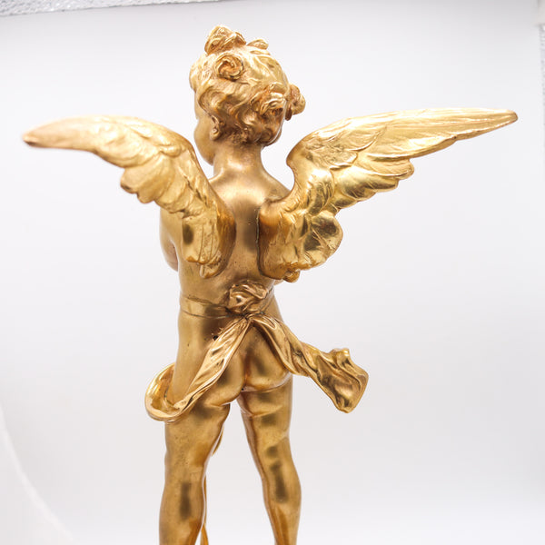 EUTROPE BOURET 1870 Napoleon III French Sculpture of Cupid In Gilded Bronze