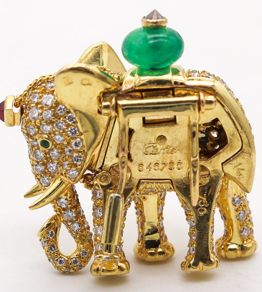-Cartier Paris Elephant Brooch In 18Kt Gold With 5.24 Ctw Diamonds Emeralds & Rubies