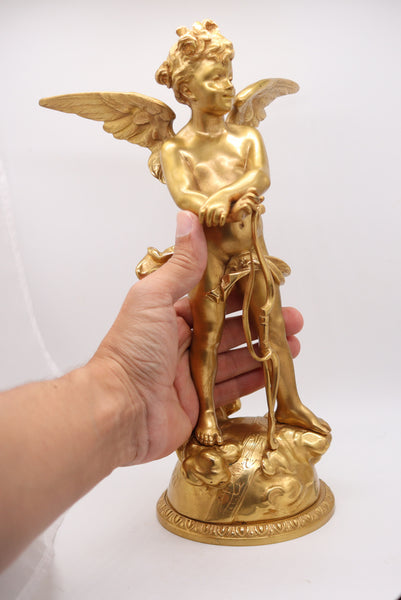 EUTROPE BOURET 1870 Napoleon III French Sculpture of Cupid In Gilded Bronze