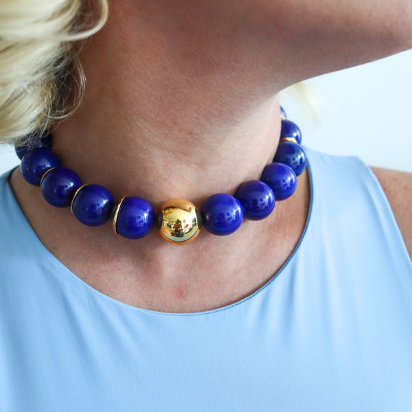 -Faraone Mennella Modernist Blue Lapis Lazuli Necklace In 18Kt Yellow Gold