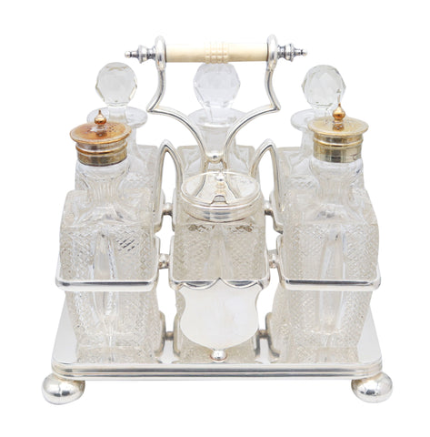 DANIEL & ARTER 1900 London, Bailey Banks & Biddle 6 Pieces Cruet Set Cut Glass