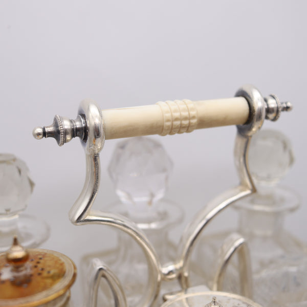 DANIEL & ARTER 1900 London, Bailey Banks & Biddle 6 Pieces Cruet Set Cut Glass
