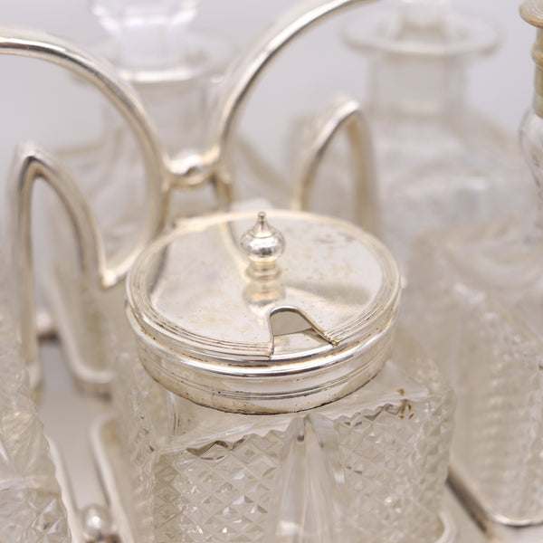 DANIEL & ARTER 1900 London, Bailey Banks & Biddle 6 Pieces Cruet Set Cut Glass