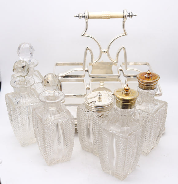 DANIEL & ARTER 1900 London, Bailey Banks & Biddle 6 Pieces Cruet Set Cut Glass