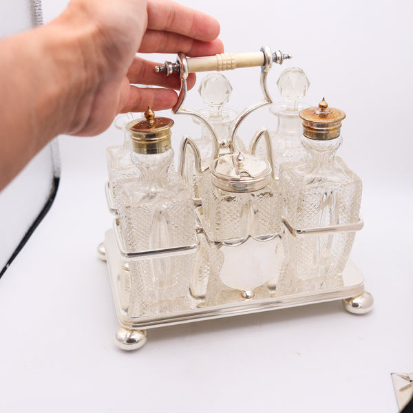 DANIEL & ARTER 1900 London, Bailey Banks & Biddle 6 Pieces Cruet Set Cut Glass