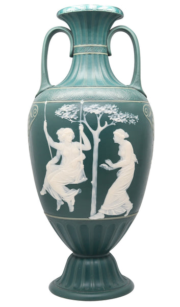 VILLEROY & BOCH METTLACH 1890 Phanolith Neo Classic Green Cameo Amphora