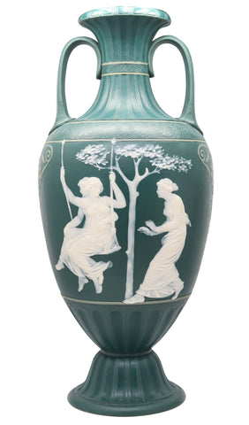 VILLEROY & BOCH METTLACH 1890 Phanolith Neo Classic Green Cameo Amphora