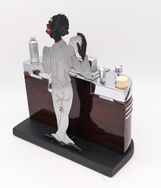 Ronson USA 1935 Art Deco Bartender Lighter Cigarette Dispenser Bar Box In Steel And Lacquer