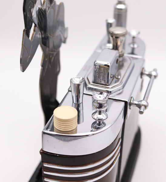 Ronson USA 1935 Art Deco Bartender Lighter Cigarette Dispenser Bar Box In Steel And Lacquer