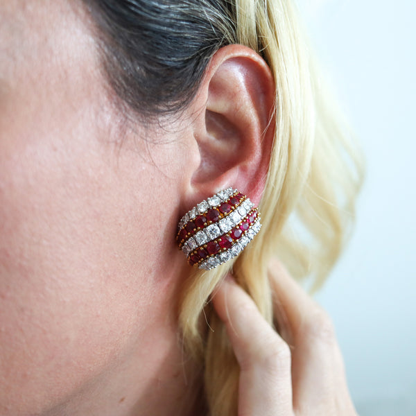 Kutchinsky 1970 Clips Earrings In 18Kt Gold And Platinum With 21.02 Ctw In Diamonds And Rubies.