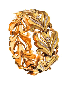 -Calderoni Italy 1900 Art Nouveau Liberty Bracelet In 18Kt Gold Platinum & Diamonds