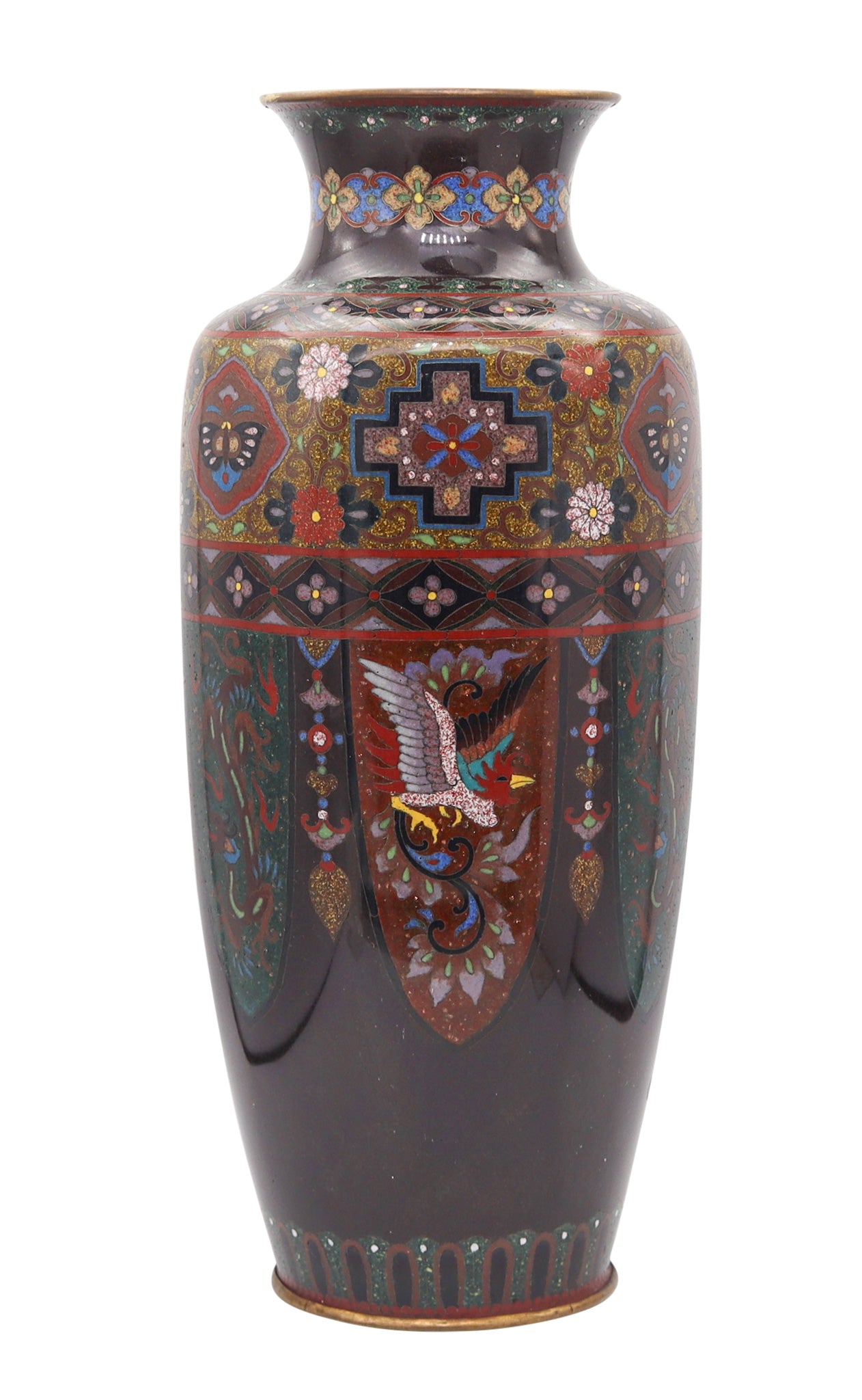 JAPAN 1890-1900 Meiji Period Decorative Six-sided Vase In Cloisonné Enamel