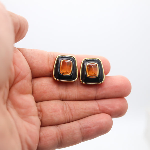 -Angela Cummings 1985 Earrings In 18Kt Gold With Black Jade Citrine And Carnelian