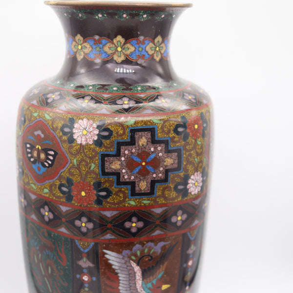 JAPAN 1890-1900 Meiji Period Decorative Six-sided Vase In Cloisonné Enamel