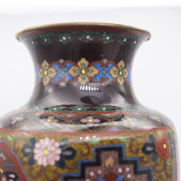 JAPAN 1890-1900 Meiji Period Decorative Six-sided Vase In Cloisonné Enamel