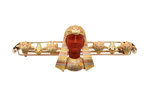 -Birks 1890 Egyptian Revival Brooch In 14K Gold With Pharaoh Bust Carved In Jasper
