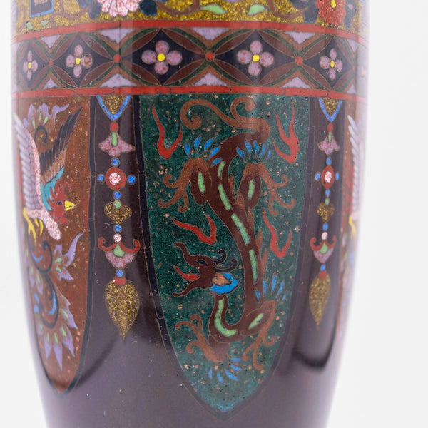 JAPAN 1890-1900 Meiji Period Decorative Six-sided Vase In Cloisonné Enamel