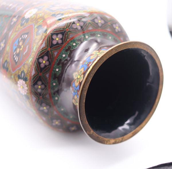 JAPAN 1890-1900 Meiji Period Decorative Six-sided Vase In Cloisonné Enamel