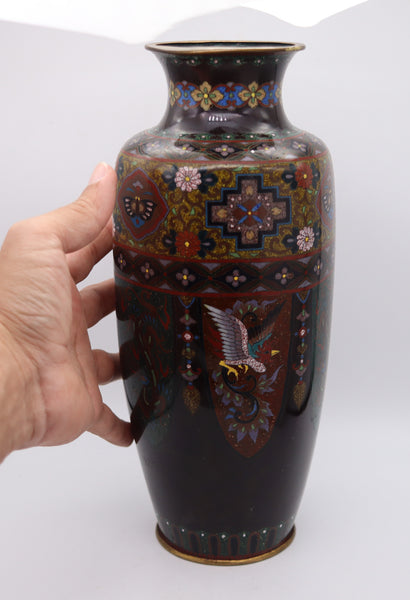 JAPAN 1890-1900 Meiji Period Decorative Six-sided Vase In Cloisonné Enamel