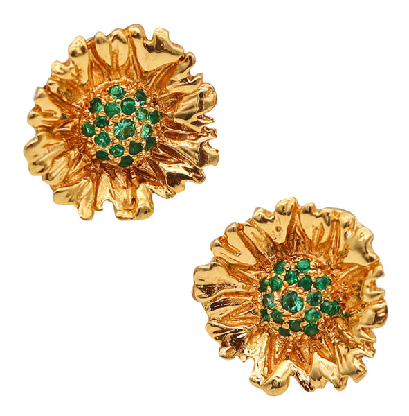 -Robert Bruce Bielka Tropical Flowers Clips Earrings In 18Kt Yellow Gold With Tsavorites