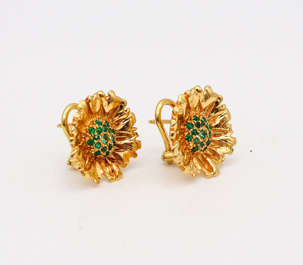 -Robert Bruce Bielka Tropical Flowers Clips Earrings In 18Kt Yellow Gold With Tsavorites