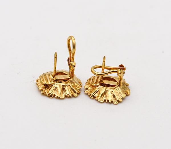 -Robert Bruce Bielka Tropical Flowers Clips Earrings In 18Kt Yellow Gold With Tsavorites